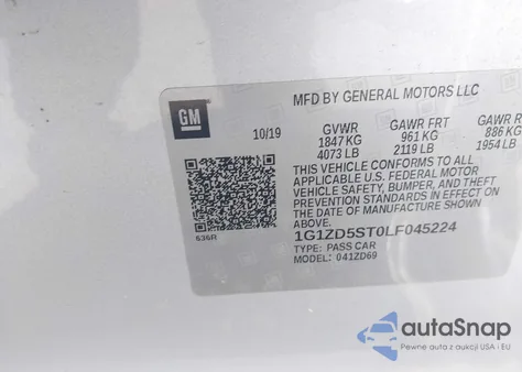 2020 Chevrolet Malibu Fwd Lt z USA, uszkodzony, nr VIN 1G1ZD5ST0LF045224